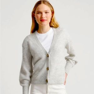 Quince Baby Alpaca-Wool Cropped Cardigan - Light Grey - Ribbed Pattern
